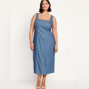 Old Navy Denim Chambray Midi Dress XL Blue Smocked Back Square Neck Cottagecore